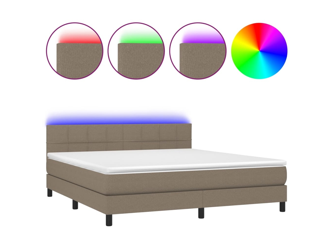 Cama Box Spring com Colchão e Led Tecido Cinza Acastanhado MAISON EXCLUSIVE (180x200 cm)