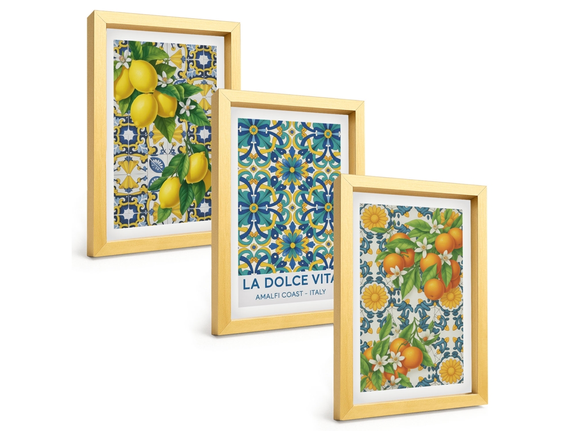 Composição De Quadros Limões, Flores, Laranjas, Itália Espelharte (3 Peças 20x30 Cm)