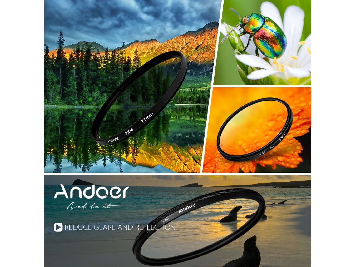 Andoer 52mm Uv+cpl+nd8 Circular Filter Kit Circular Polarizer Filter Nd8 Neutral Density Filter With Bag For Nikon Canon Pentax Sony Dslr Camera