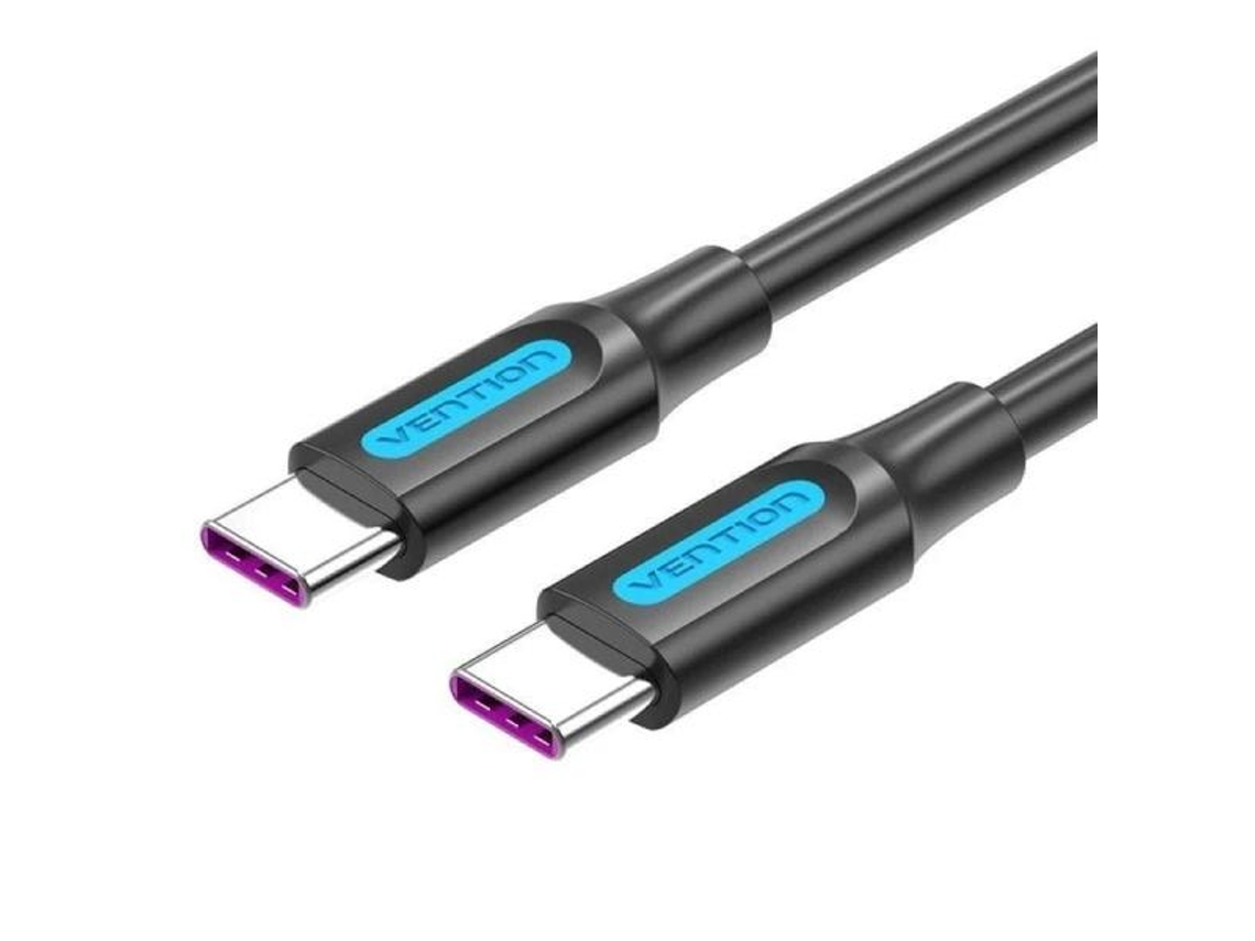 Cabo USB 2.0 Tipo C Vention Cotbd - USB Tipo C Macho - USB Tipo C Macho - Até 100 W - 480 Mbps - 50 cm - Preto
