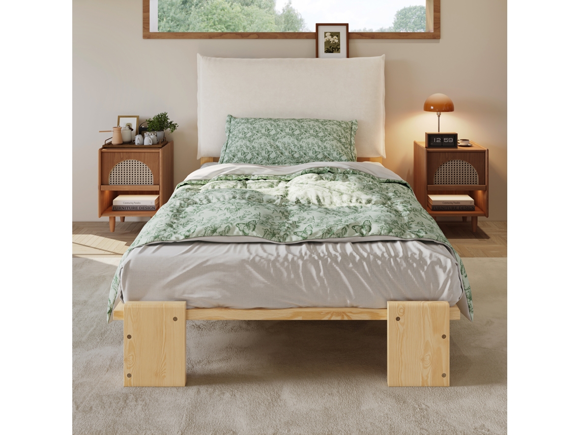 Cama Individual 90x200cm Apoio Lombo Amortecido Base Estável Natural