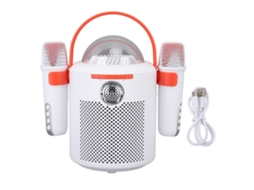 Máquina de Karaoke Mini com 2 Microfones, Sistema Portátil, Branco S/MARCA