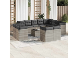 Vidaxl 13 Pcs Conj. Sofás Jardim C/ Almofadões Vime Pe Cinzento-claro
