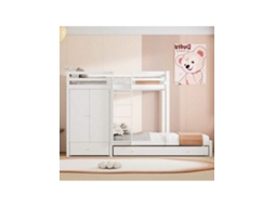 Beliche De Madeira Maciça 90x200 Com Cama Extrável, Multifuncional Para Crianças Com Guarda-roupa, Gavetas E Prateleira, Branco