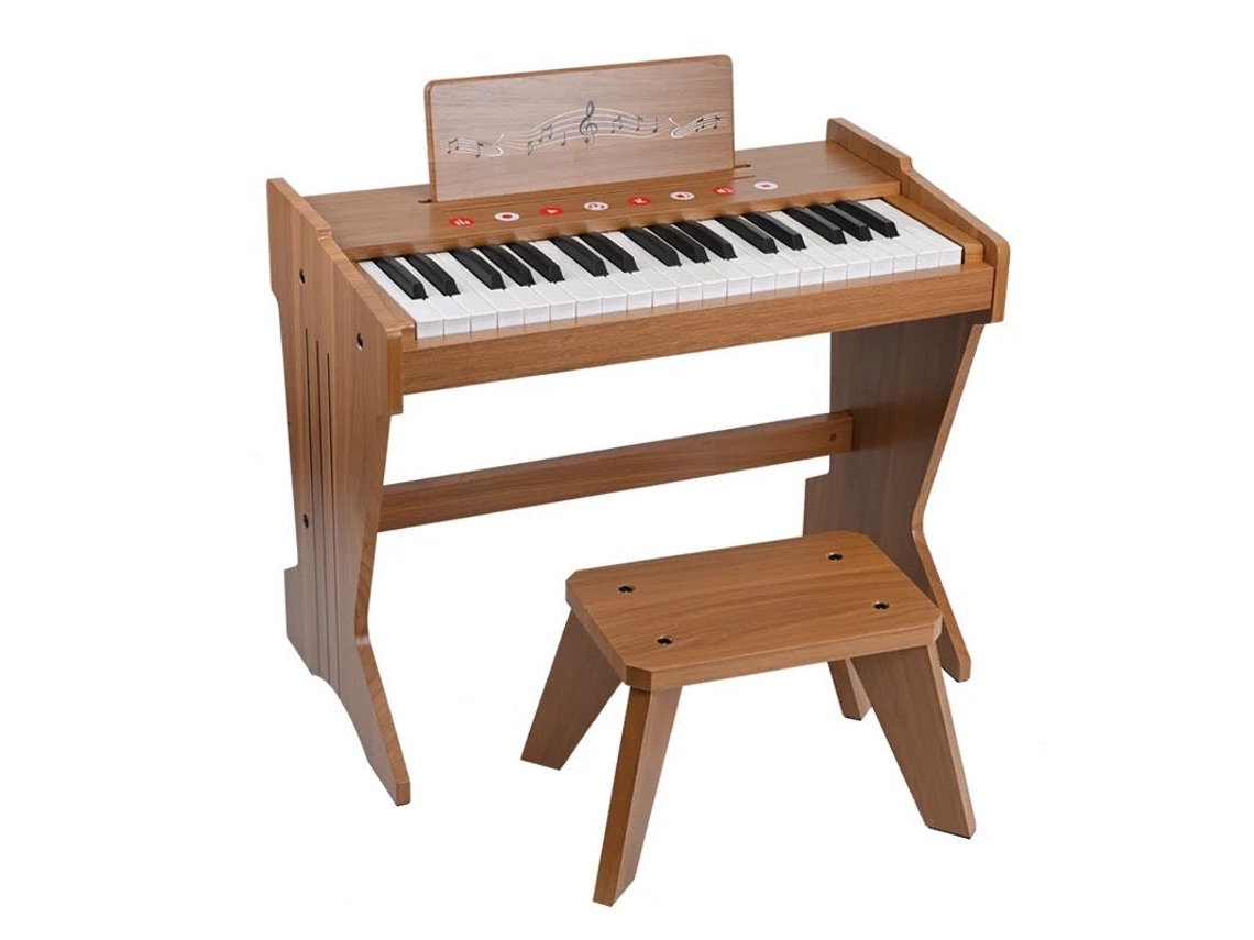 Piano Electrónico De Madeira Com Banco Para Crianças