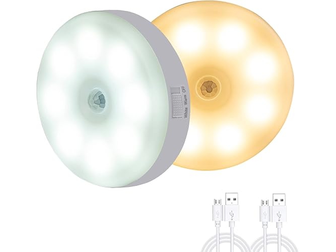 Conjunto De 2 Luzes Noturnas Led Com Sensor Movimento E Carregamento Usb.-aquaforge