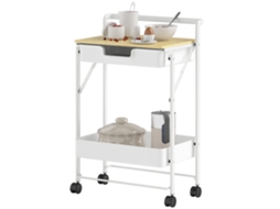 Carrinho Auxiliar Com Rodas De 2 Níveis De Cozinha Com 1 Gaveta E 1 Cesto Organizador 45x29,5x68 Cm Branco