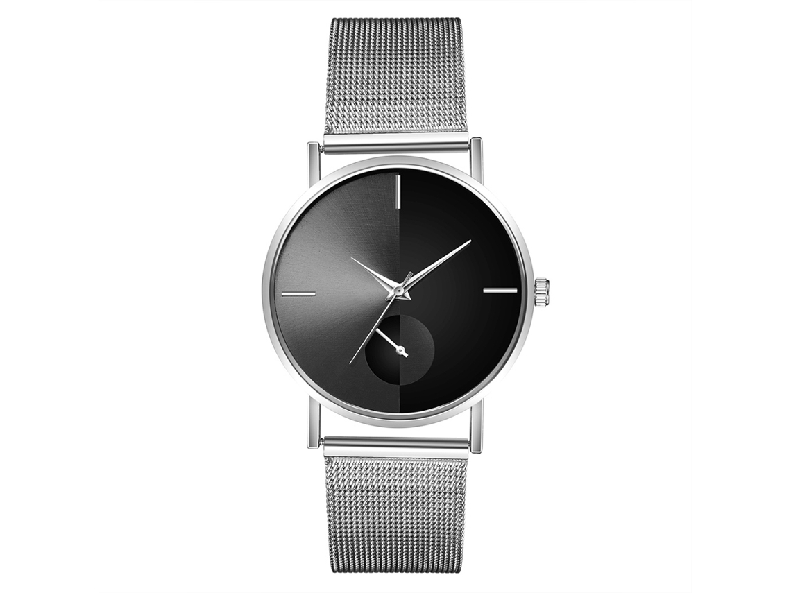 Reloj De Pulsera De Cuarzo Para Hombre Moda Leisure Con Dial De Aleación Suave Y Duradero (plata Negro)