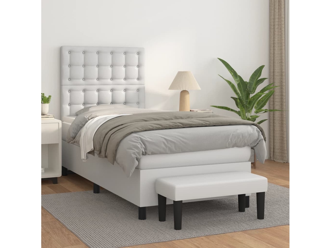 Vidaxl Cama Com Molas/colchão 90x200 Cm Couro Artificial Branco