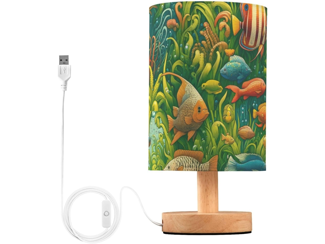 Luminária De Mesa Mnsruu Para Quarto, Sala De Estar, Luminária De Cabeceira Com Design Algas Verdes E Portas