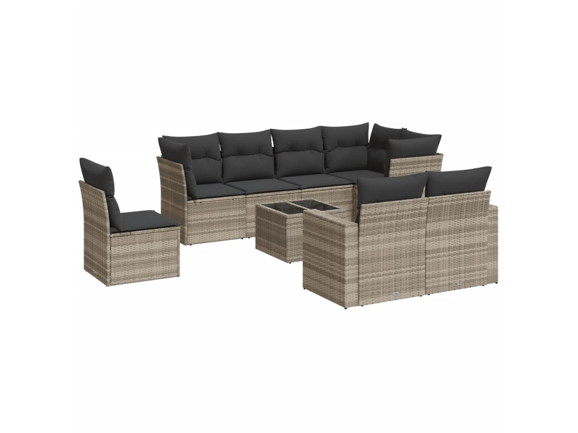 Conjunto de 9 Sofás Jardim com Almofadões Vime Pe Cinzento Claro MAISON EXCLUSIVE (90x200 cm)