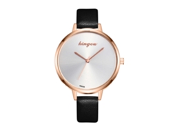 Relógio de Pulso Feminino de Moda com Pulseira Pu Display Analógico Quartz Preto