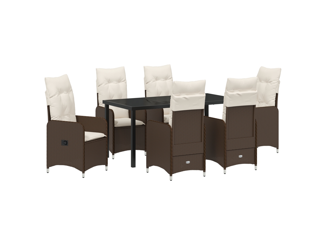 Conjunto 7 De Jantar De Jardim De Vidaxl Com Almofadas Marrom Rattan Poliéster