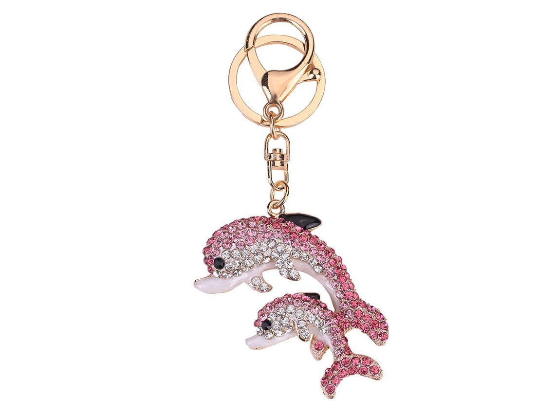 2026 aro Porta chave de Liga com Strass de Golfinho Rosa