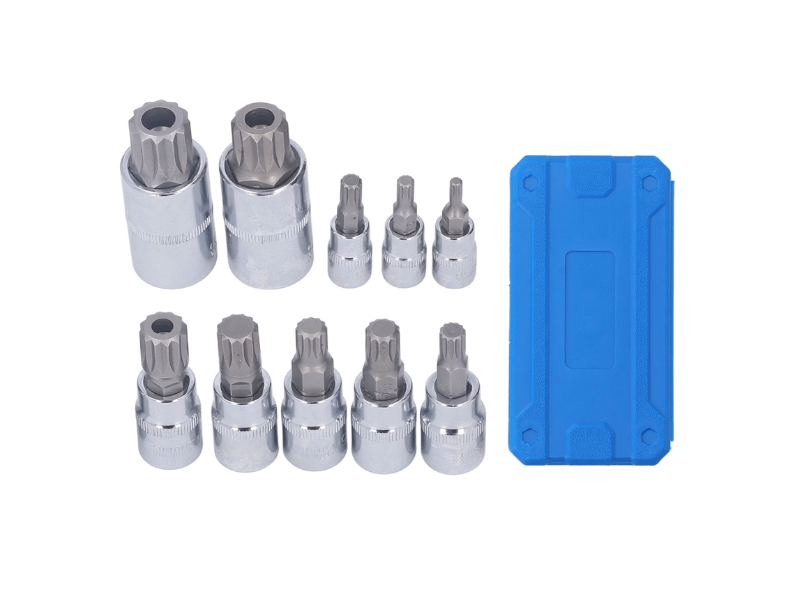 Yuru conjunto 10 Soquetes Bit Spline Triplo Quadrado M4 m18 Aço Cr v com Caixa de Armazenamento