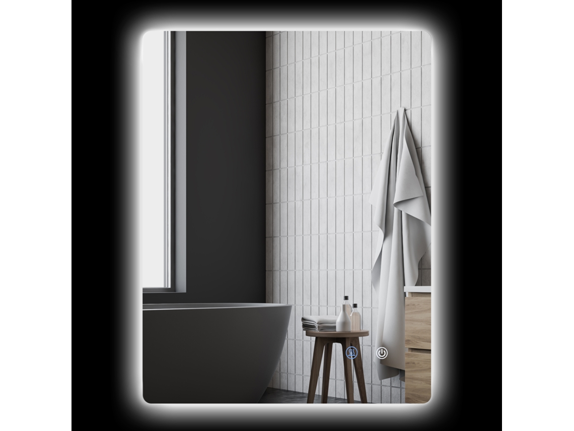 Espelho Parede Led 80x60cm Retangular Banheiro Com Brilho Ajustável, Branco