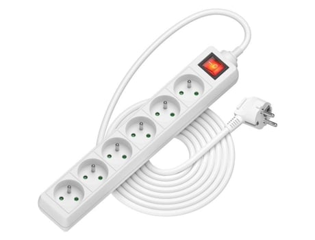 Extensão Elétrica 230v 6 Tomadas Interruptor 5m Branco Alzapower