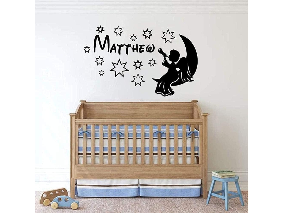 Adesivos de parede com anjo, estrelas, lua e céu - Decalques de vinil para quarto de bebê, quarto infantil, berçário, arte fofa, decoração de casa - 42x67cm
