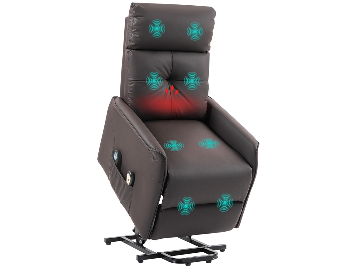 Poltrona relaxante elevatória com 8 pontos de massagem aquecimento e 2 controles remotos marrom