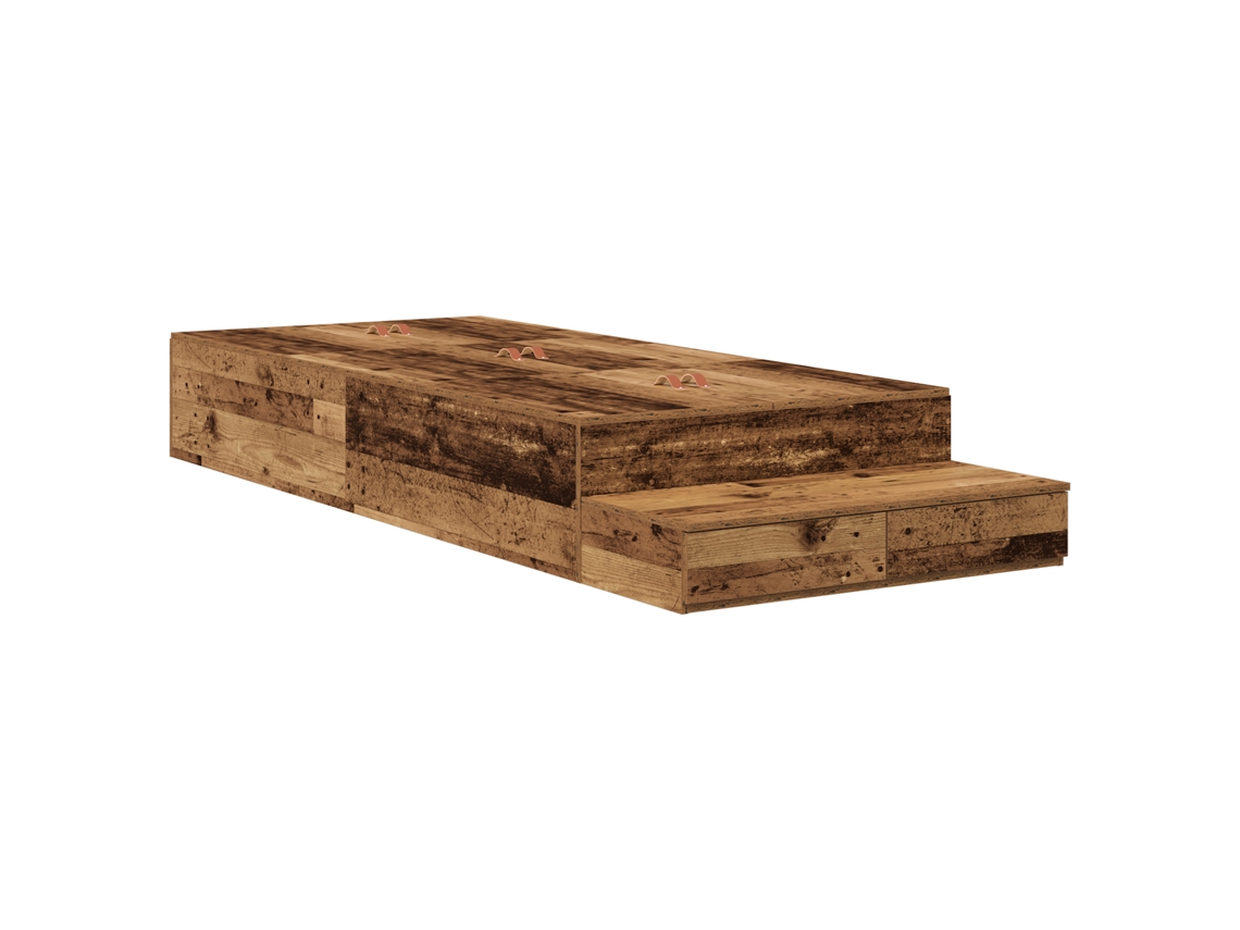 Cama Baú Madeira Envelhecida Vidaxl Brown Engineered Wood (236,5x80x31,5 Cm)