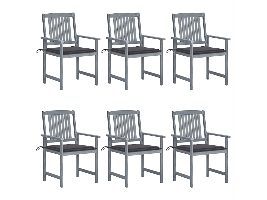 Vidaxl Cadeiras De Jardim C/ Almofadões 6 Pcs Acácia Maciça Cinzento