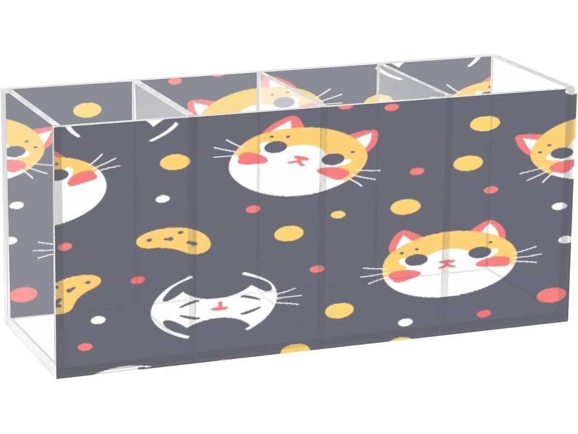 Porta-canetas Em Acrílico Com Cabeça De Gato - 4 Compartimentos