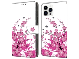 Capa Flor Para Iphone 15 Pro Max Pele Sintética Rosa