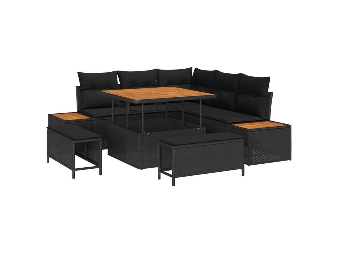 Conjunto 8 Conjunto De Sofá De Jardim Vidaxl Preto Vime Pe (100 X 100 X 71 Cm)