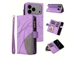 Capa Carteira Protetora Para Iphone 17 Pro, Com Fecho Magnético, Interior Com Absorção De Impacto E Compartimentos Para Cartões, Roxa.