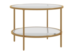 Mesa Lateral Centro Redonda Prateleira Aço Dourado 60x43cm