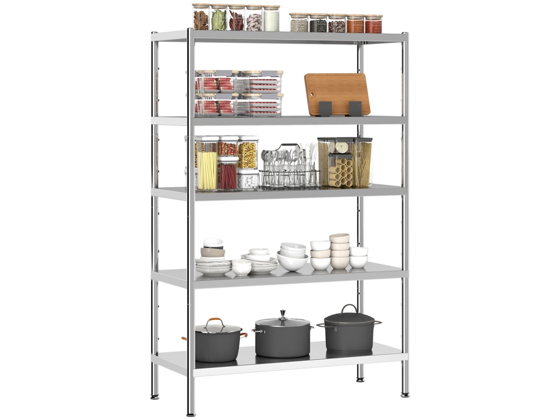 Prateleira De Cozinha De 5 Níveis, Ajustável Em 13 Alturas Diferentes, Aço Inoxidável, 91x40x139 Cm, Prateada