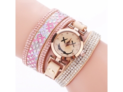 Relógio de Pulso Feminino de Quartzo com Strass Camurça Multicamada Prateado