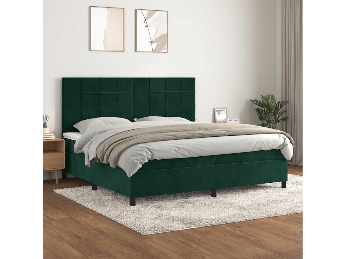 Vidaxl Cama Com Molas/colchão 200x200 Cm Veludo Verde-escuro