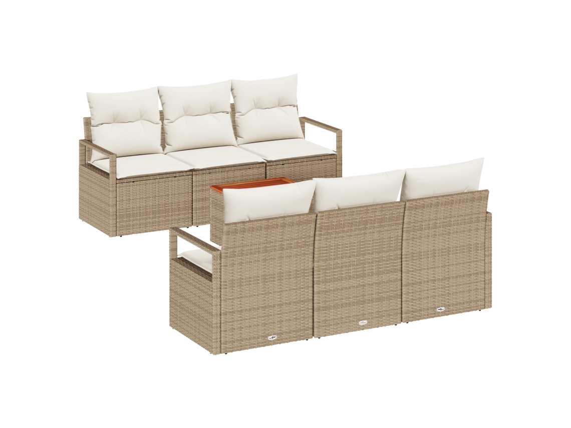 Conjunto 7 Conjunto De Sofá De Jardim Vidaxl Bege Vime Pe (175 X 62 X 69 Cm)