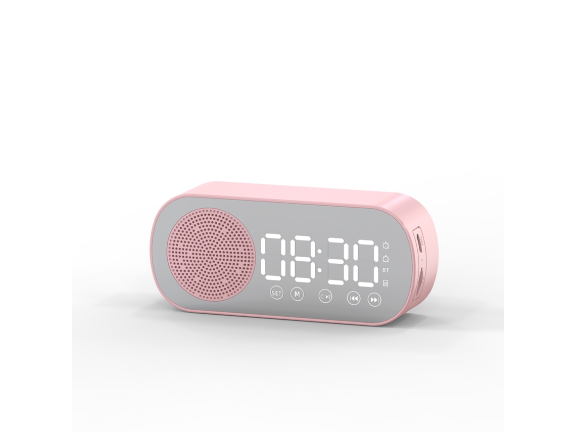 Despertador Bluetooth Com Coluna - Relógio Digital - Rádio Despertador - Espelho Led - Plástico - Rosa