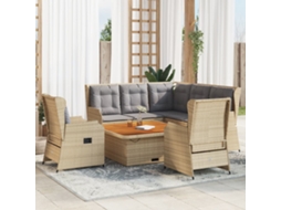 Vidaxl 6 Pcs Conjunto Lounge P/ Jardim Com Almofadões Vime Pe Bege