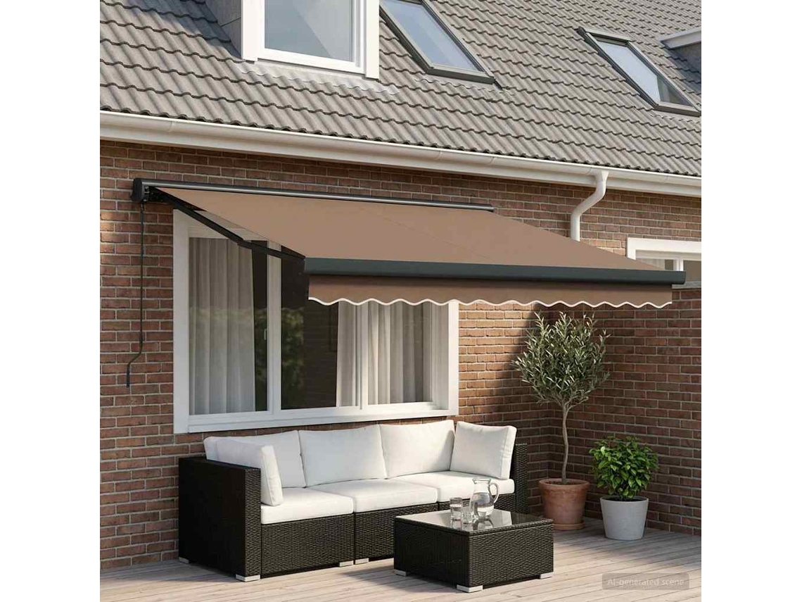 Vidaxl Toldo Retrátil Cinzento-acastanhado 350 X 250 Cm Tecido E Metal