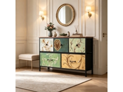 Cômoda 5 Gavetas Tecido,estilo Rústico Floral Retro,estrutura Aço,armazenamento Multifuncional Quarto Espaços Pequenos,100x30x55.2cm