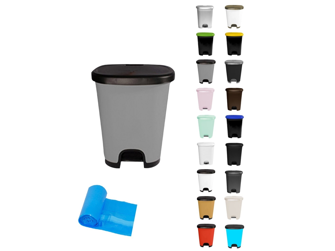 Cubo Basura Plástico Moderno | Apertura Con Pedal | Cubo Reciclar Negro - Gris 27 Litros + Bolsas