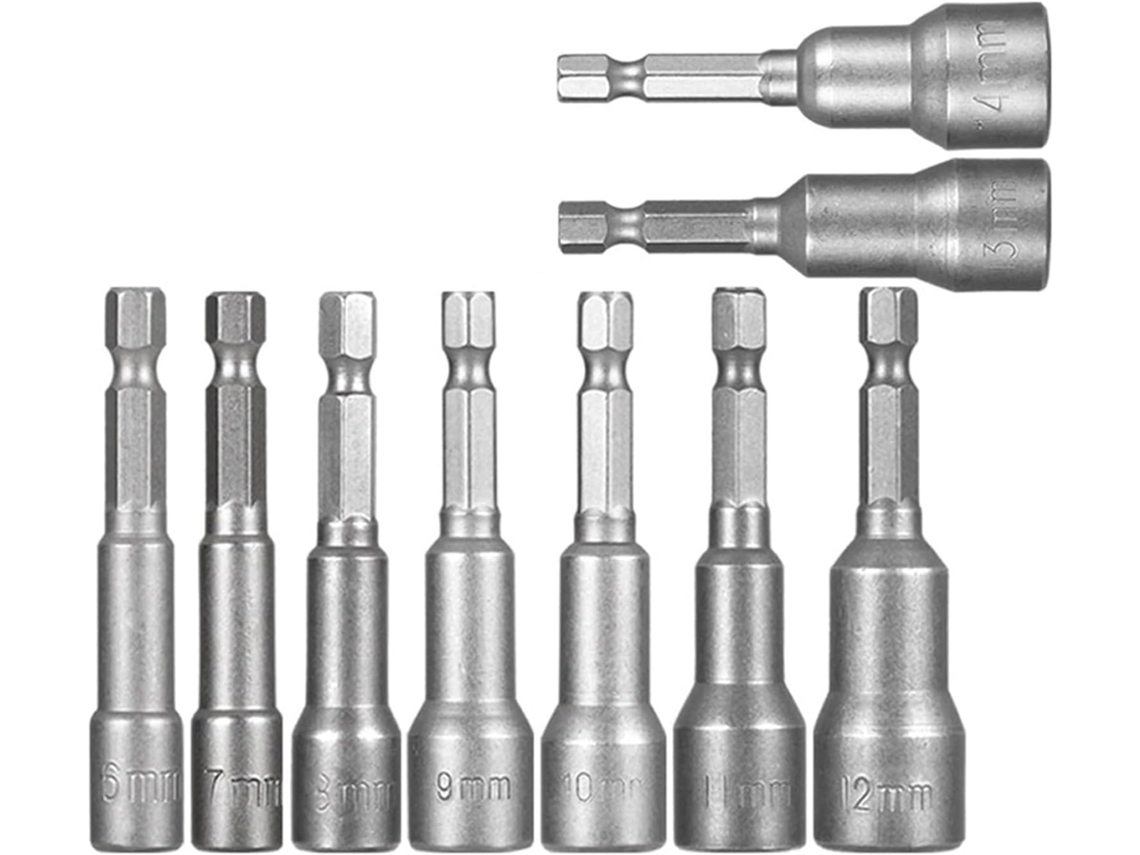 Conjunto De Chave Impacto Magnética 6 Mm A 19 Com Hexagonal 1/4" E