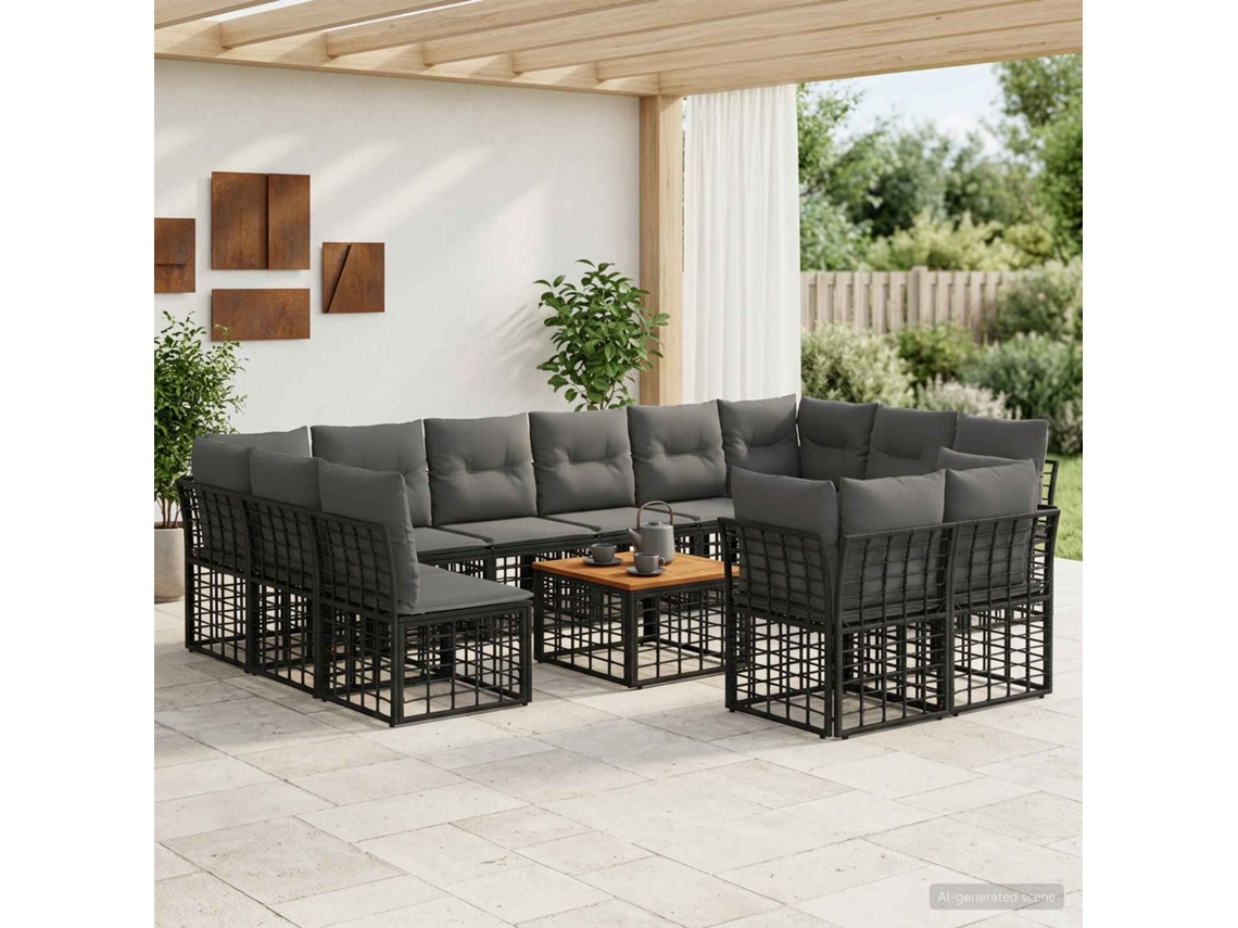 Vidaxl Conjunto De Sofás Para Exterior 13 Unid. Preto E Cinza Escuro