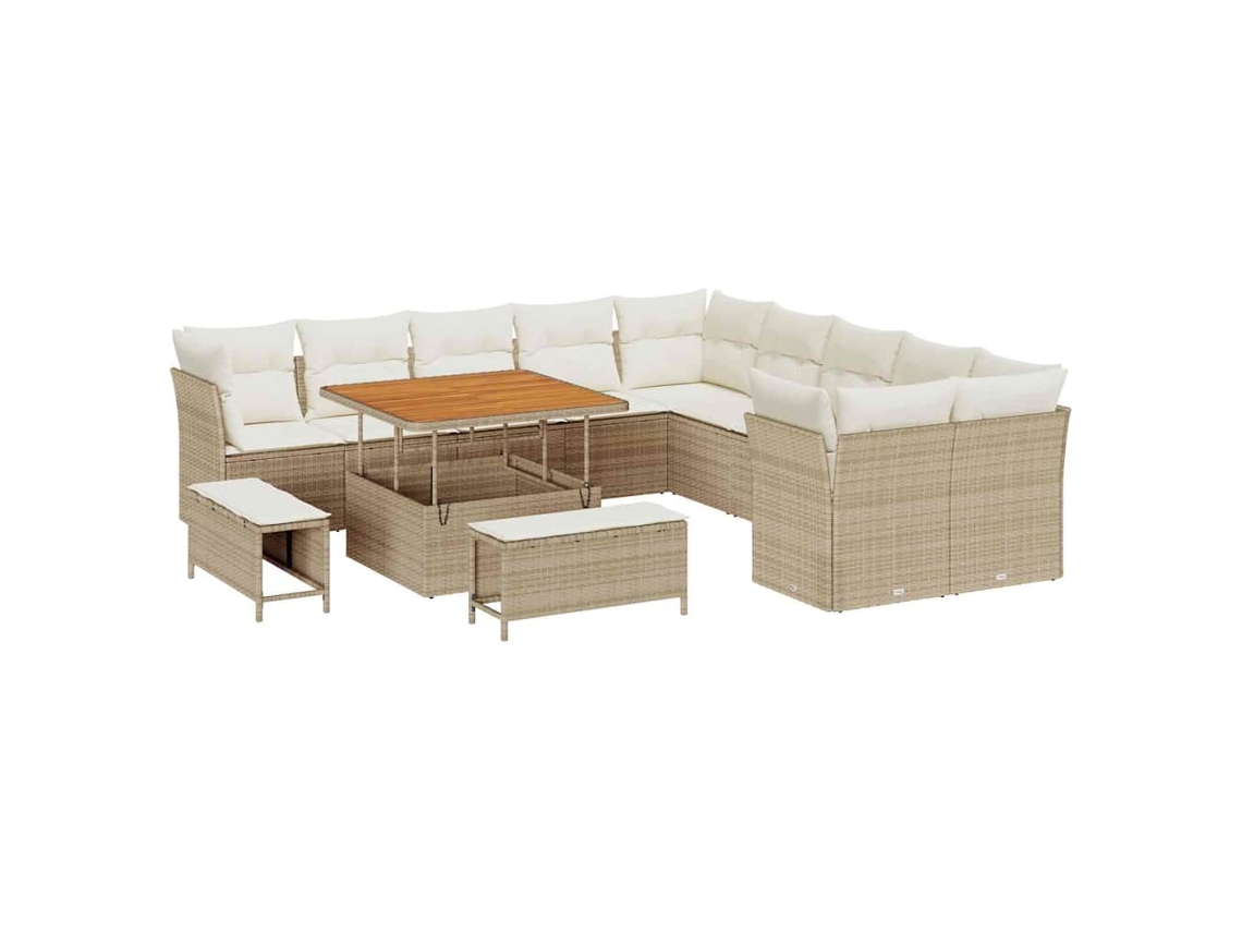 Maison Exclusive - Conjunto De Sofá De Jardim 13 Pcs Bege E Creme Vime Pe