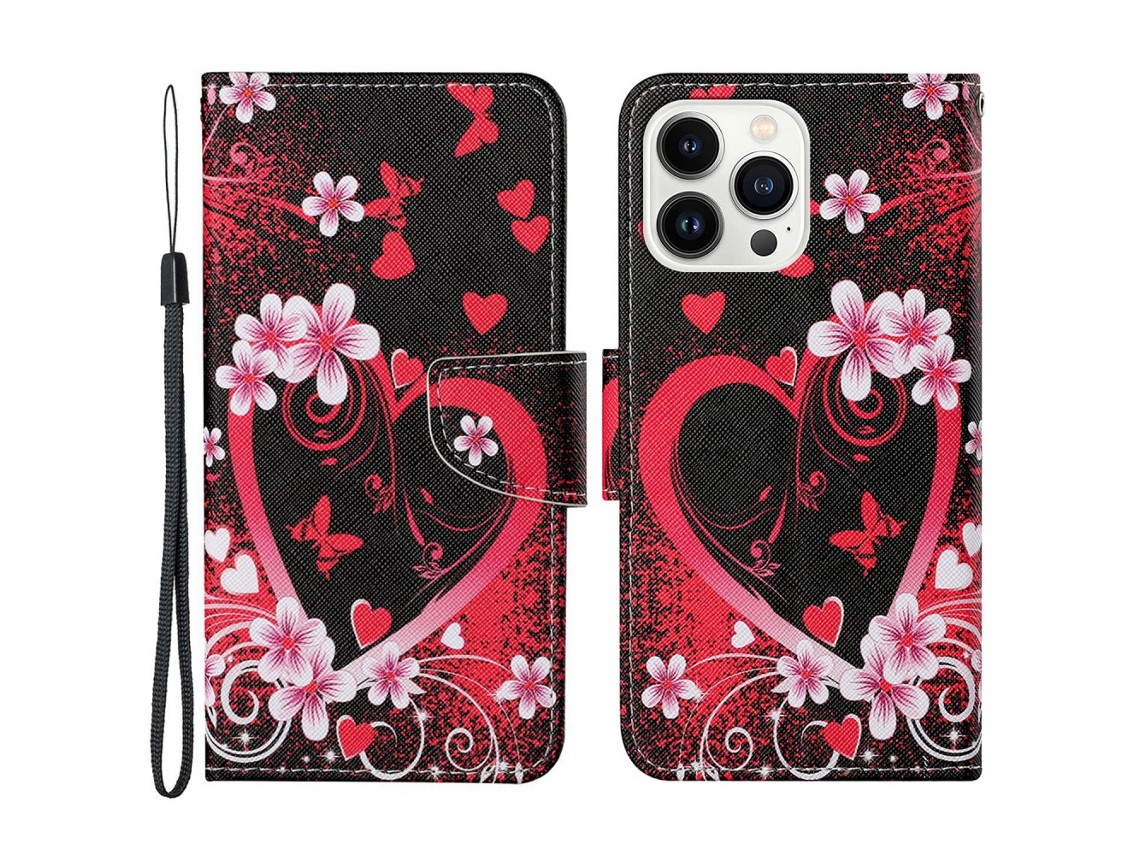 Capa Pega Coração Para Iphone 15 Pro Max Pele Sintética Vermelho