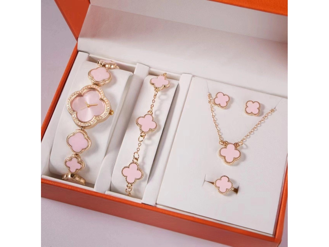 Conjunto de Presente Feminino com Relógio de Pulseira de Malha e Caixa Laranja SPQMENT