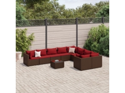 Vidaxl 10 Pcs Conj. Sofás Jardim Com Almofadões Vime Pe Castanho
