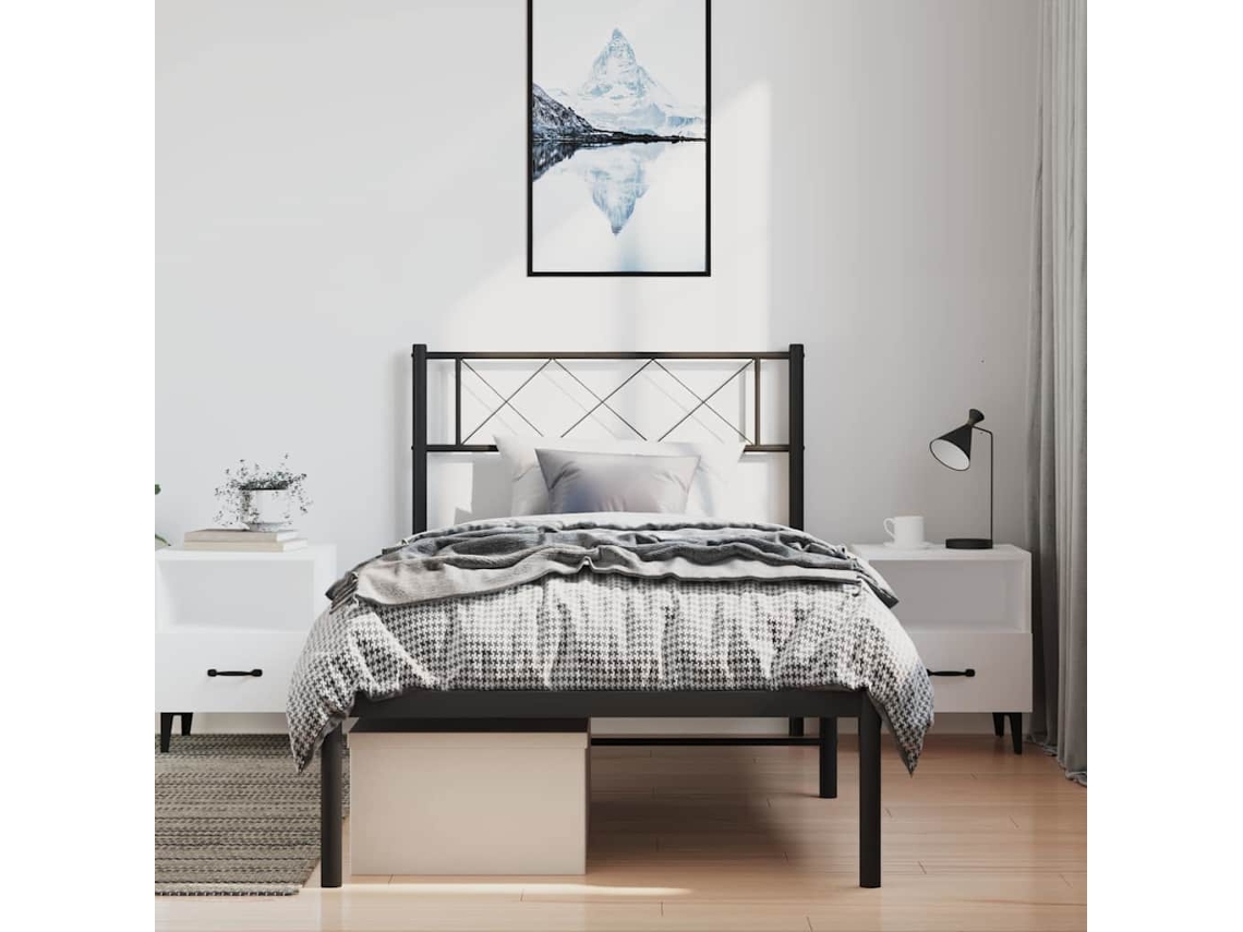 Vidaxl Estrutura De Cama Com Cabeceira 100x200 Cm Metal Preto