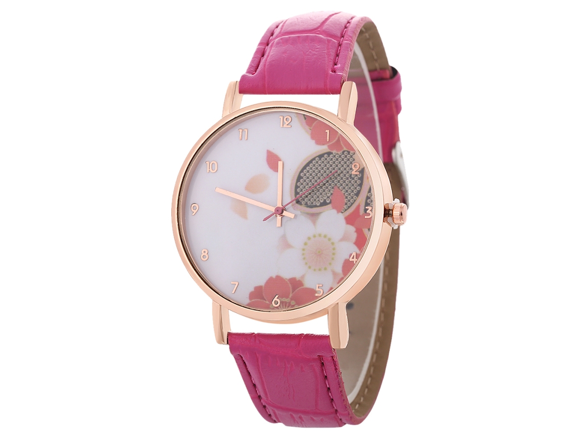 Relógio de Pulso de Quartzo Casual Unissex Elegante Moda Presente (rosa Vermelho)