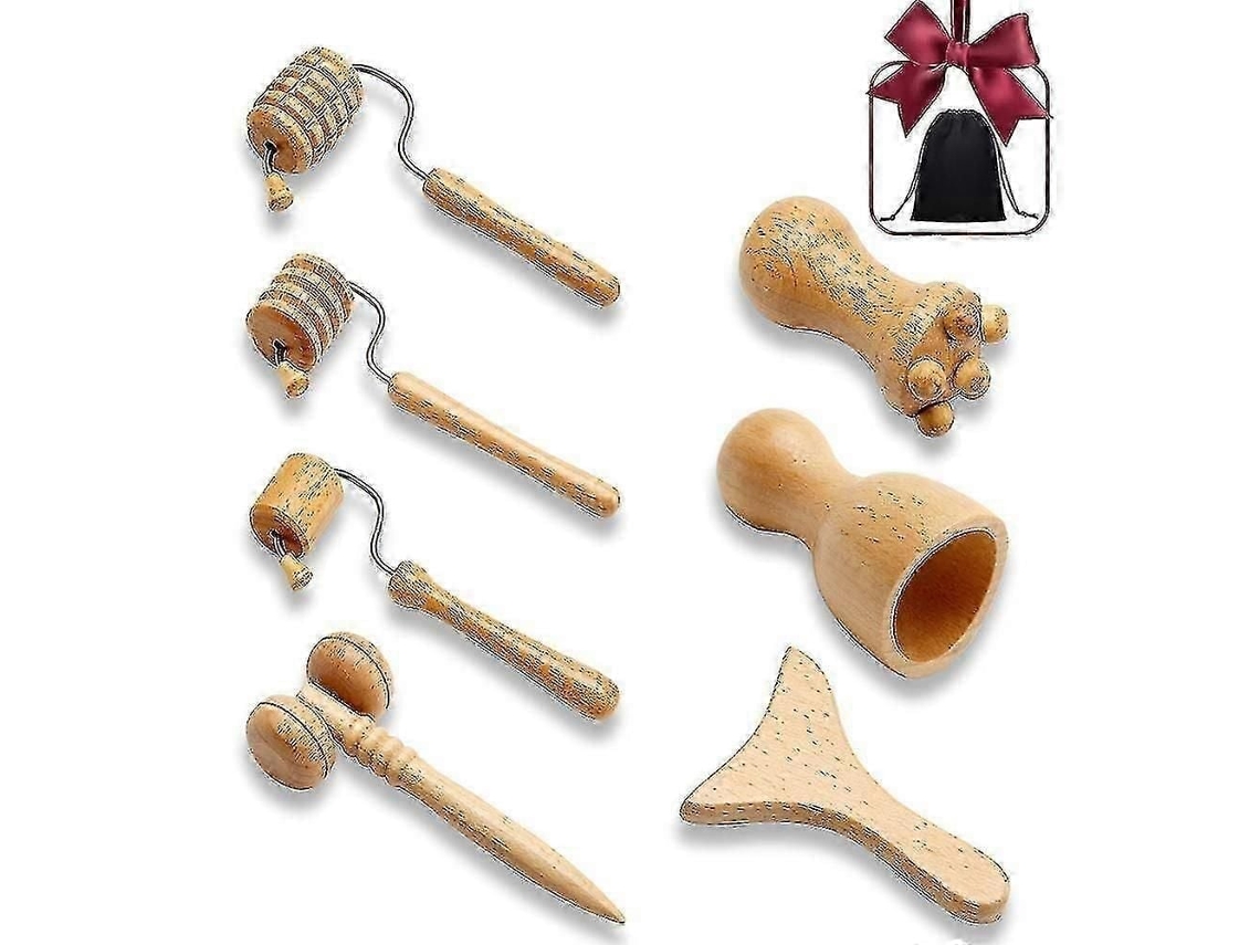 7 Pçs/set Masajeadores Faciais Gua Sha Ferramentas Kit de Massagem Meridiana Terapia Madeira Rodillo Lifting Fac Ial Masajeador Maderoterapia R GOKOCO