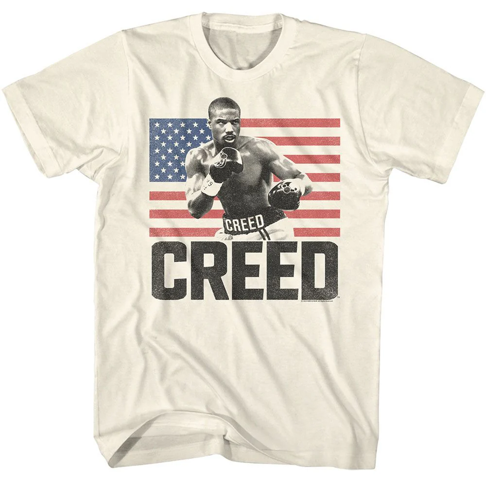 Unisex Adult T-shirt Rockinstone Rocky Movie Creed American Flag Solid Natural Sizexxxl