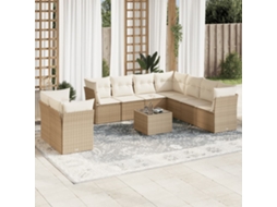 10 Pcs Conjunto De Sofás P/ Jardim Com Almofadões Vime Pe Bege Dkd Home Decor